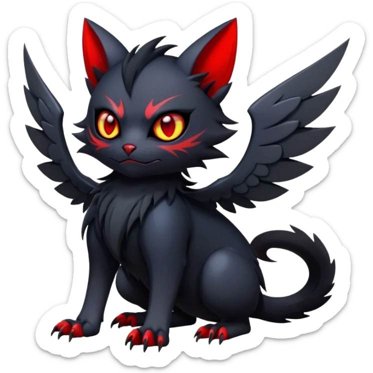 Vampiric feral futuristic gothic emo dark Litten-Noibat-Fakémon-hybrid-creature (full body) sticker