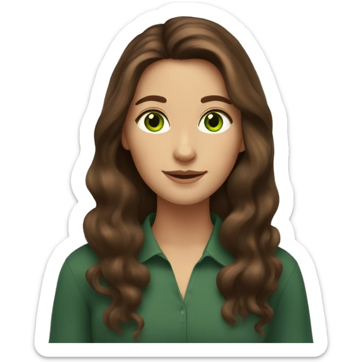 Brown hair woman with long hair and green eyes with her dark tortoise shell cat sticker