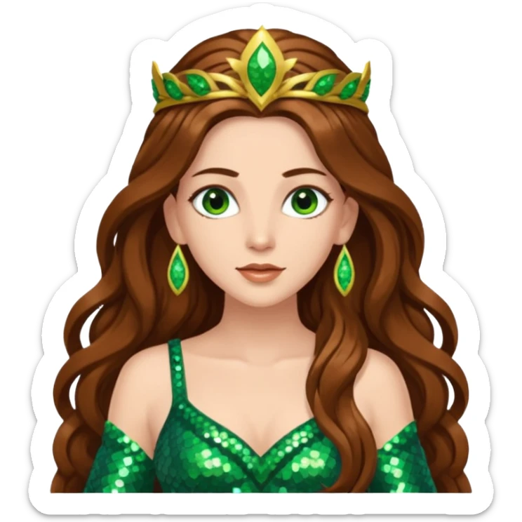 Terra, Goddess of Earth from Gods and Goddesses with long brown hair, green sequin outfit sticker