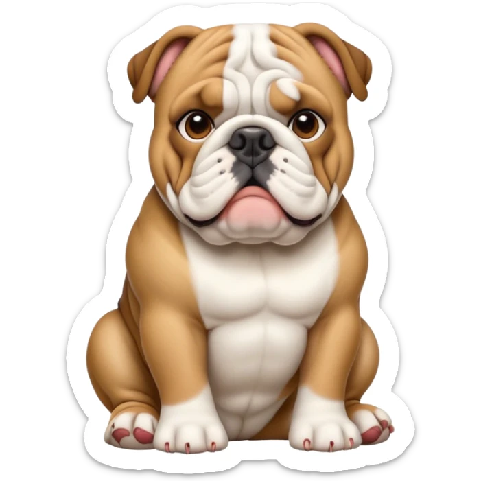 cinematic-[english bulldog]-realistic-full-body-sitting-emoji,-tail-resting-loosely-beside-its-paws,-head-tilted-dramatically,-sleek-[fawn]-fur,-simplified-yet-realistic-focused-features,-highly-detailed,-glowing-with-an-almost-sarcastic-glow sticker