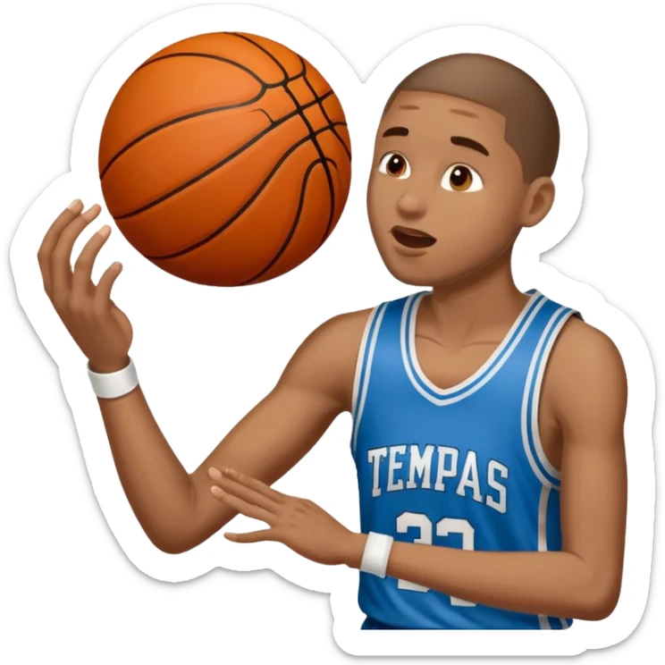 Fais un emoji qui est la célébration d’un joueur qui a un doigt sur sa tempe et un autre doigt de son autre main sur sa bouche qui fait chut  sticker