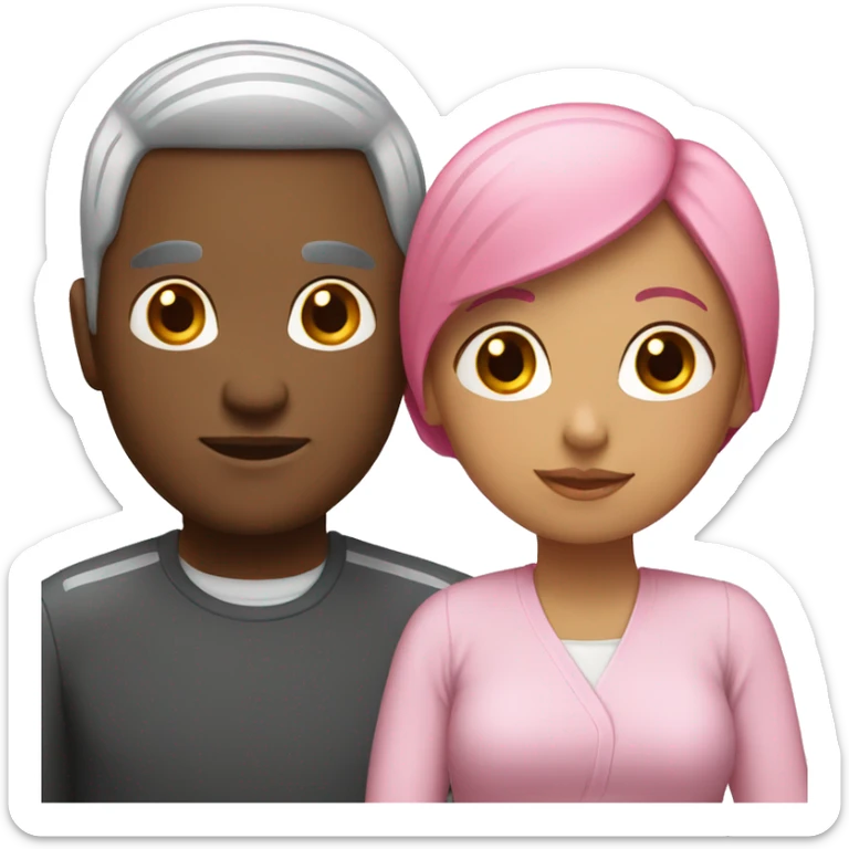 Black man and asian woman with pink hair couple sticker