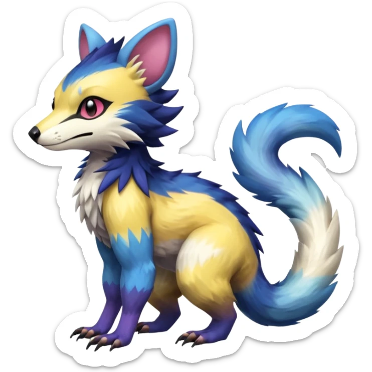 Colorful Gradient-colored Trico-Sergal-Furret-Wolverine-Vernid-fusion-Fakemon-animal-hybrid-creature, full body sticker
