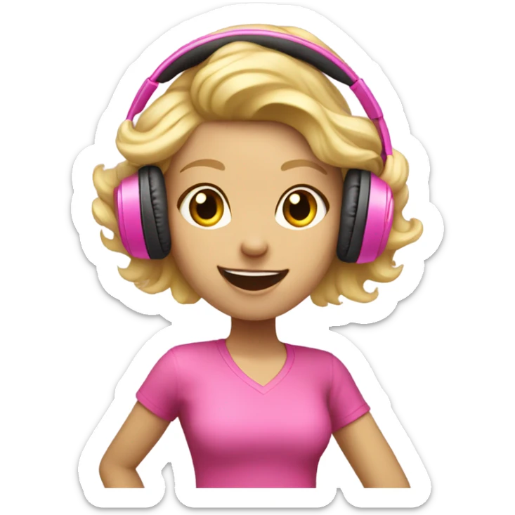 Blonde hair girl with pink headphones on dancing with L’s up sticker