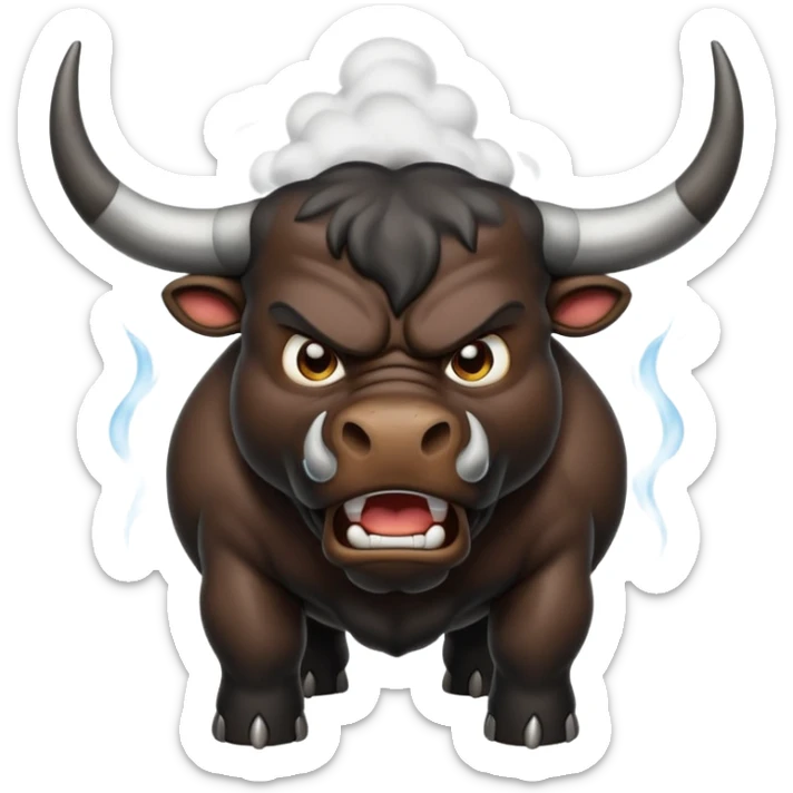 Emoji of an angry black powerful bull with steam coming out of its nose sticker