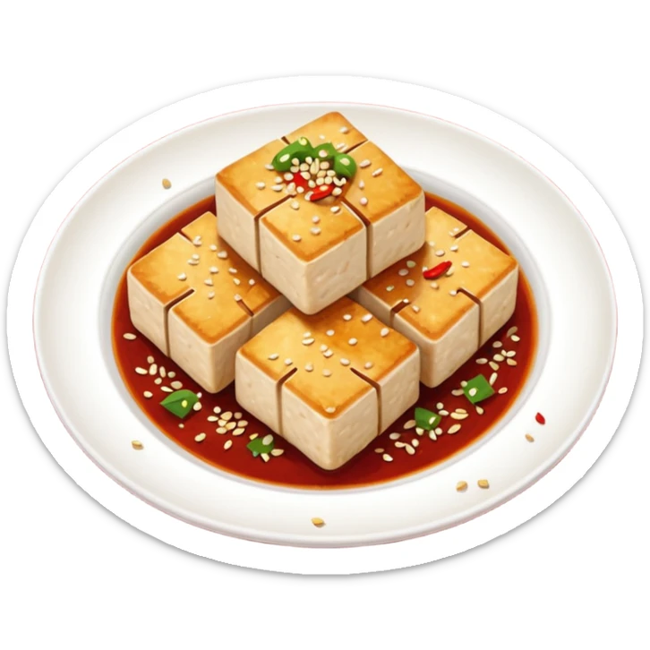 fried tofu with chili on the side of the plate sticker