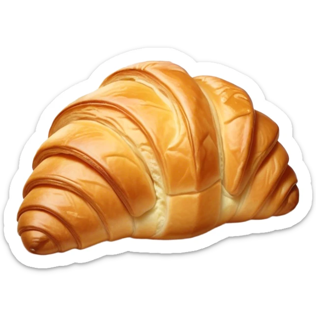 Cinematic Realistic Croissant Pastry Emoji, depicted as a flaky, buttery crescent with a golden, crisp exterior rendered with exquisite detail and warm, inviting lighting. sticker