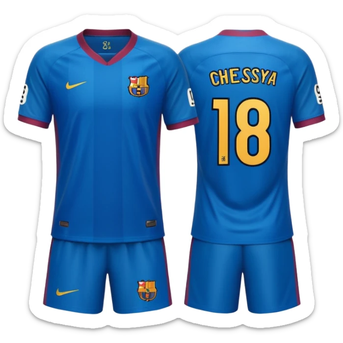 buat custom barcelona custom warna hanya bajunya saja dan menghadap belakang nama chessy dan nomor punggung 8 menghadap belakang sticker