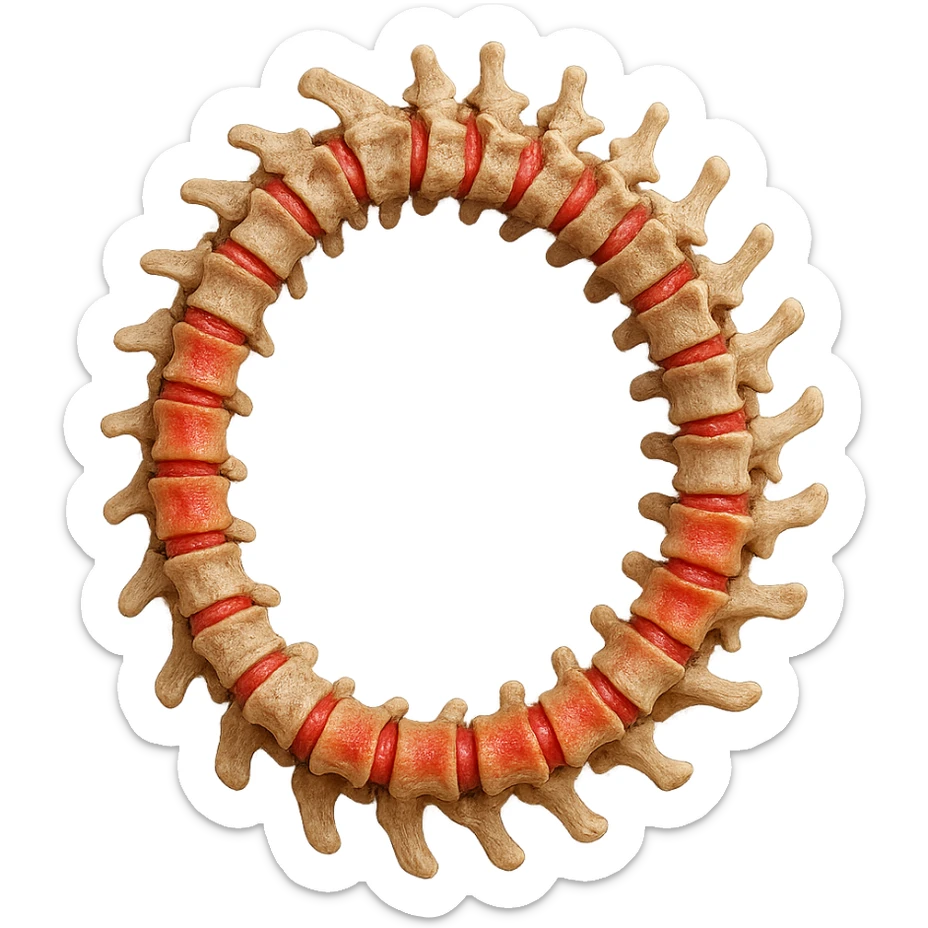 SPINA DORSALE ANATOMICA UMANA REALISTICA infiammata CHIUSA A CERCHIO, iperrealistica 4k, non disegnata sticker