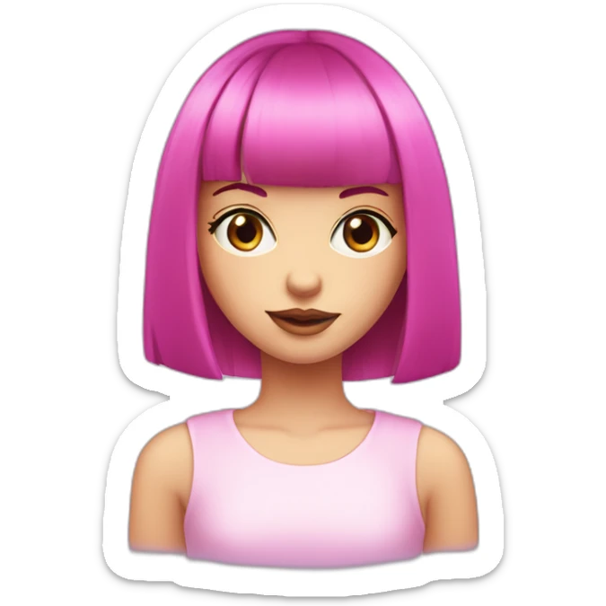 young girl, PURPLE eyes, hot pink bob haircut with bangs, fair skin sticker