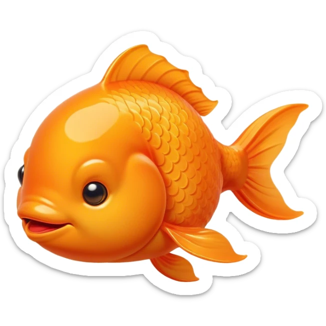 Meme-Worthy Cute Sleeping Orange Goldfish Portrait Emoji, Head resting peacefully with a contented smile, showcasing a streamlined, graceful body with a luxuriously soft vibrant orange hue, eyes closed in a serene, floating nap, Simplified yet hilariously adorable features, highly detailed, glowing with a soft, drowsy light, high shine, relaxed and utterly lovable, stylized with an air of playful laziness, bright and heartwarming, soft glowing outline, capturing the essence of a comically sleepy goldfish, so meme-worthy it feels like it could instantly become the next viral sensation of adorable slumber! sticker