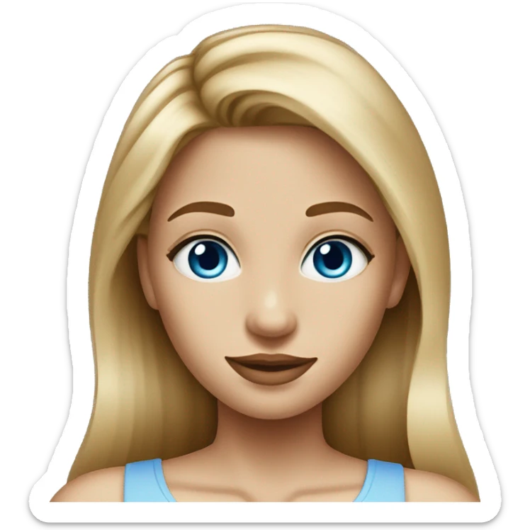 dark blonde girl with long hair and blue eyes wearing a light blue cropped top sticker