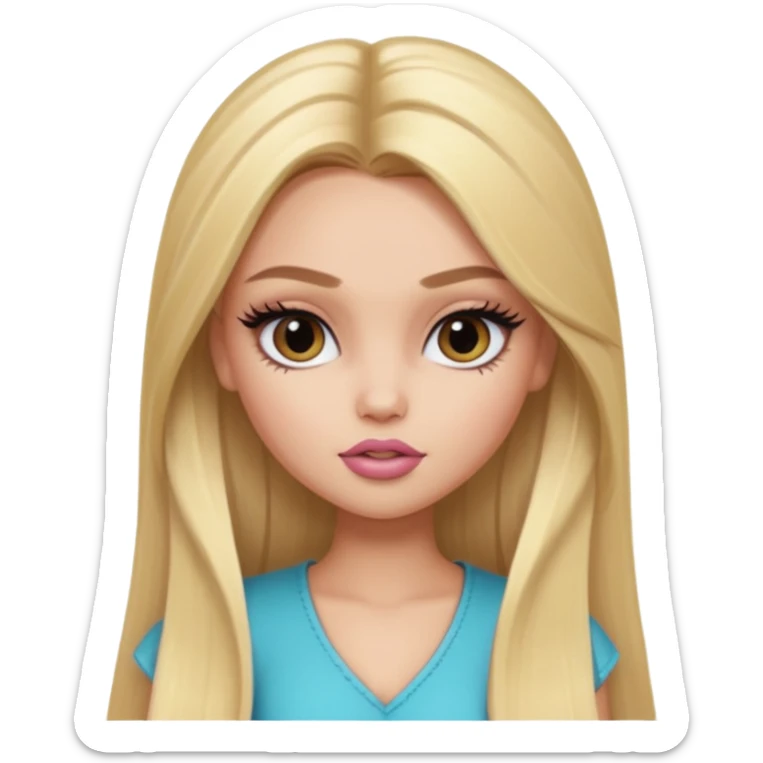 pretty bratz baddie, long blonde straight hair, pretty makeup, long lashes sticker