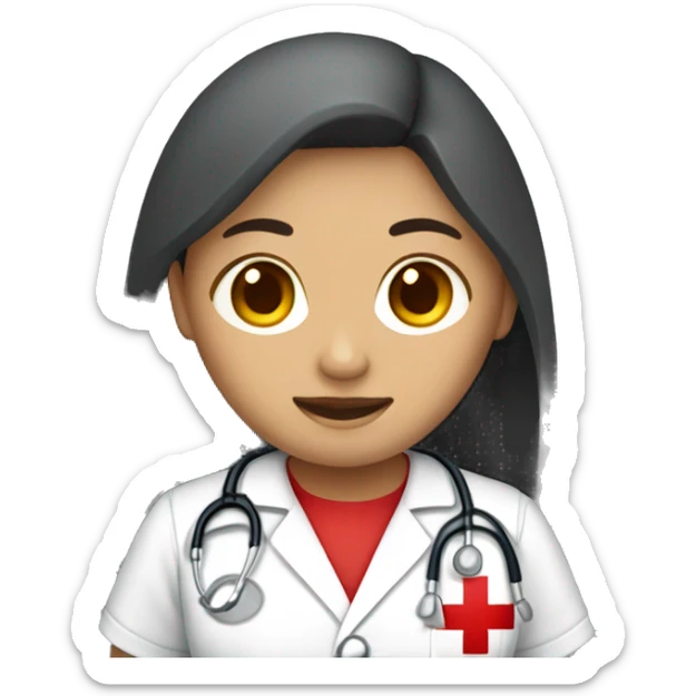 Mid 30 long hair Filipina Nurse with red scrubs sticker