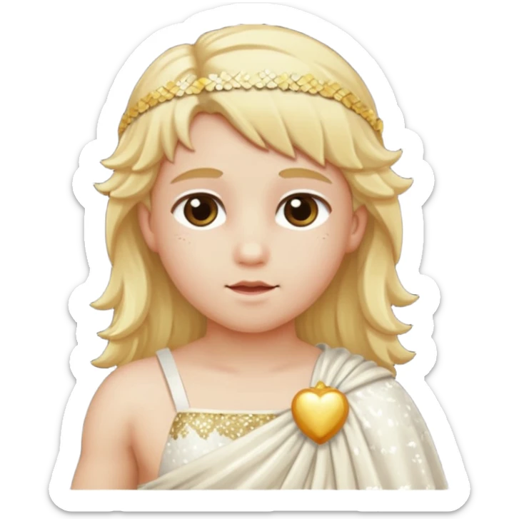 Cupid from Roman Deities with long blonde hair, cream sequin toga sticker