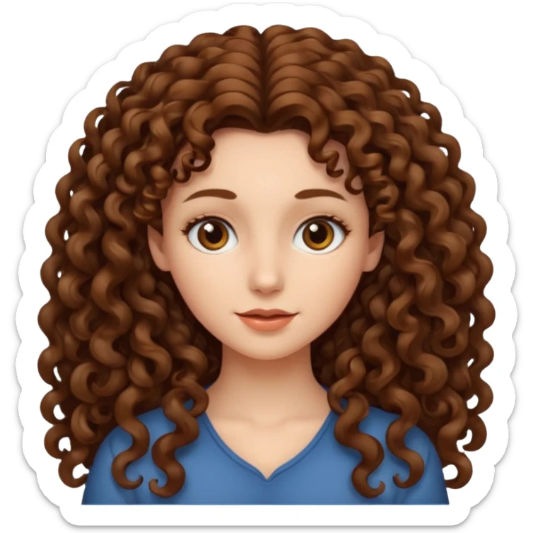 persona mujer con piel clara y rizos suaves color café y largos sticker