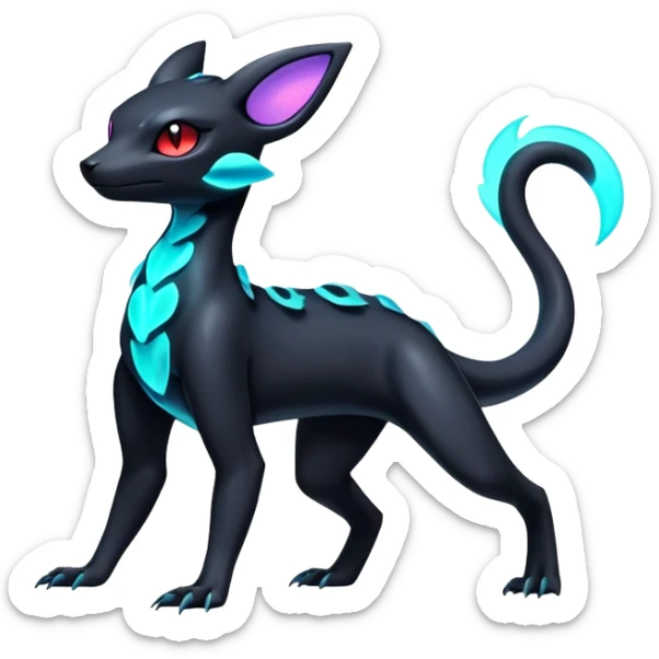 Dark Edgy Pastel Colorful Glowing Nano Neon Shiny Salandit-Umbreon-Fakémon-hybrid-creature (full body)  sticker