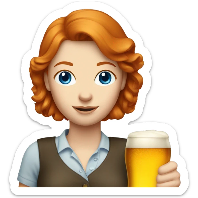 ginger hair and blue eyes woman with a beer on the hand sticker