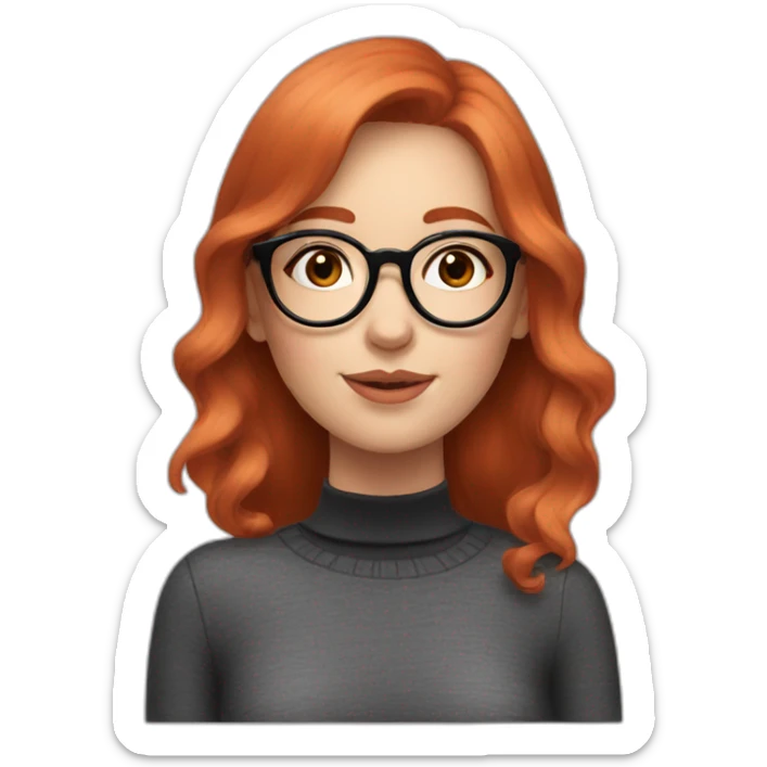 redhead girl with round glasses and pink blush on her cheek wearing a black turtleneck sticker