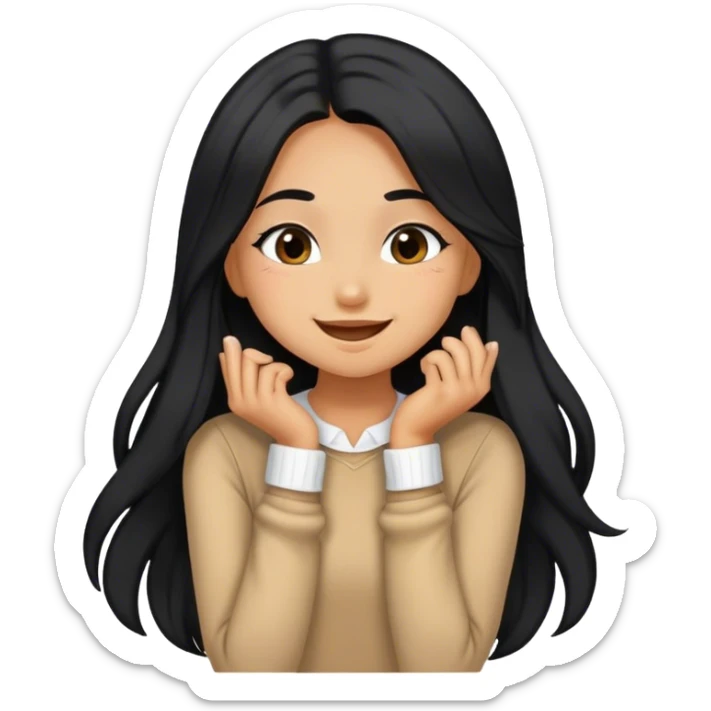 Tan girl with black long hair classy kisses smiles and cute outfit sticker