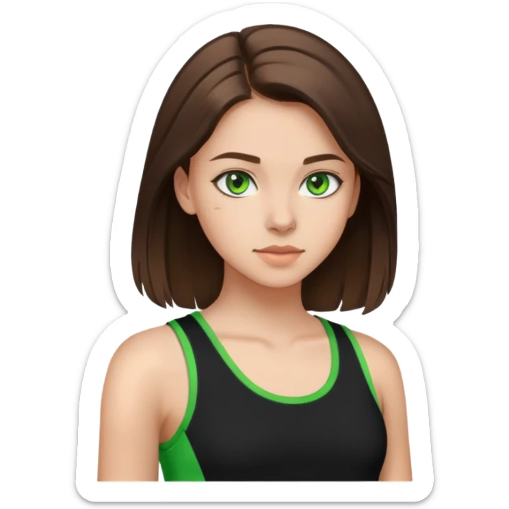 Teen girl, brunette, green eyes, and black tank top  sticker