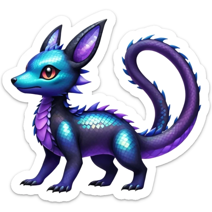 Colorful Iridescent Exotic Salandit-Aurorus-Umbreon-Fakémon-hybrid-creature (full body)  sticker