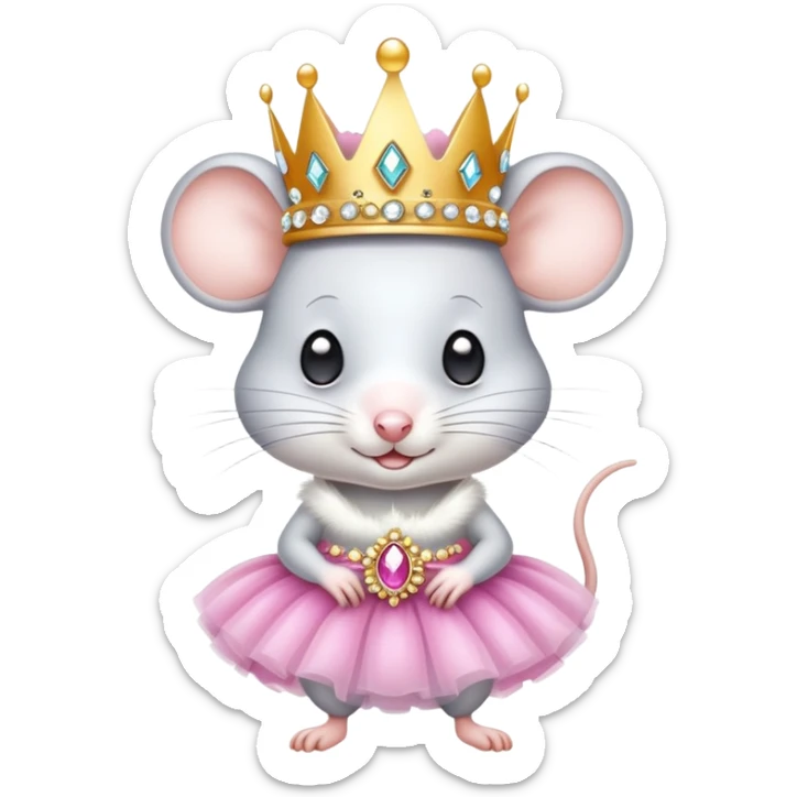 Very elegant and beautiful white mice in a tutu ballet and a jewelled crown sticker