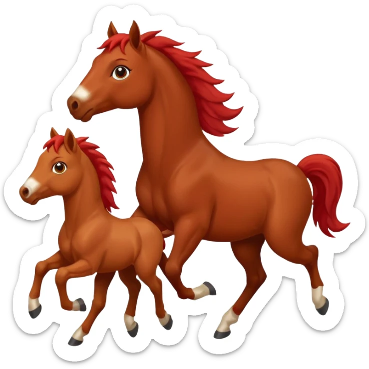 red horse and two baby horsees agressive running money sticker