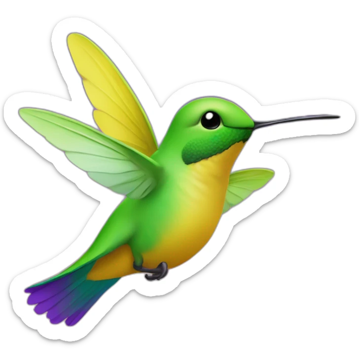 emoji de un colibrí de color verde y morado volando en un cielo color amarillo sticker