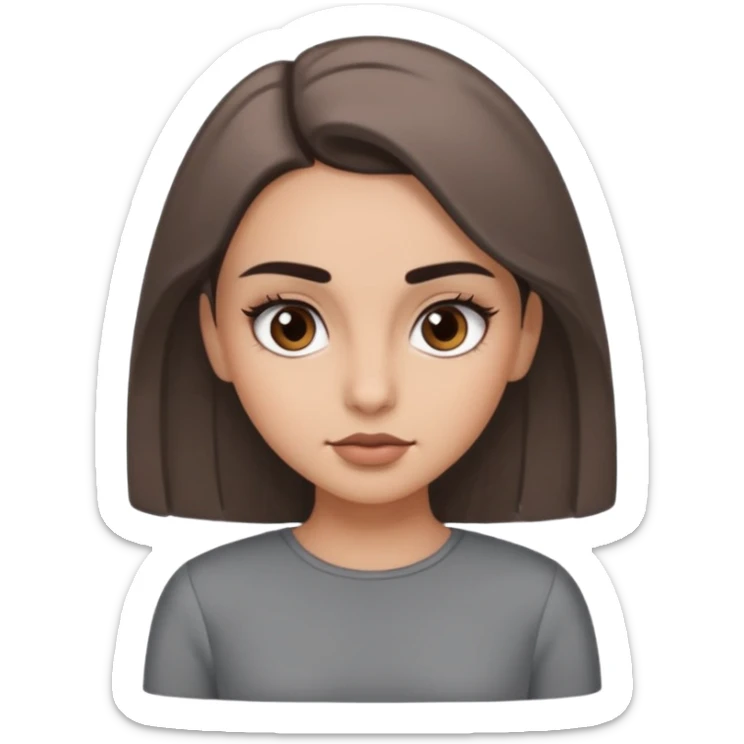 Hidjab girl that is wearing gray dress, and her brow is thick so her eyelash is tall sticker