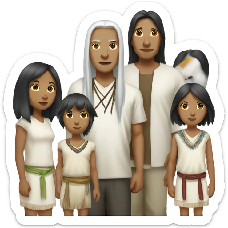indigenous Kogui family with white clothing and long hair sticker