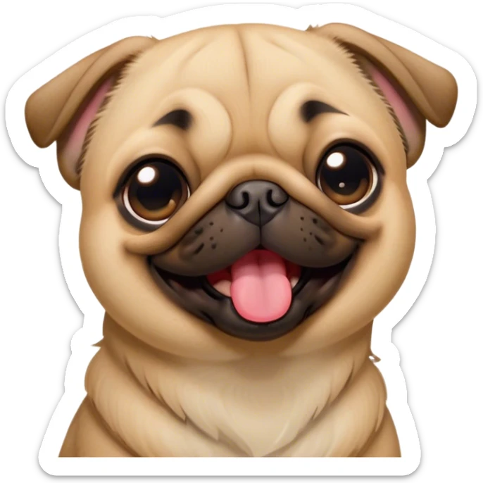 Cinematic Cute Yawning Fawn Pug Portrait Emoji, Head tilted slightly with a dramatic, wide-open yawn, showcasing a soft fawn coat with a velvety texture, floppy ears slightly drooping, round dark eyes barely open in drowsy contentment, Simplified yet irresistibly adorable features, highly detailed, glowing with a soft, cozy glow, high shine, relaxed yet expressive, stylized with a touch of whimsy, bright and endearing, soft glowing outline, capturing the essence of a sleepy yet affectionate companion, so drowsy it feels like it could stretch out of the screen and curl up for a nap! sticker