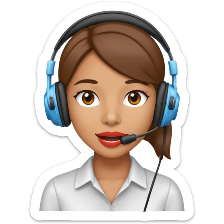 Office girl wearing headphones with mouth piece sticker