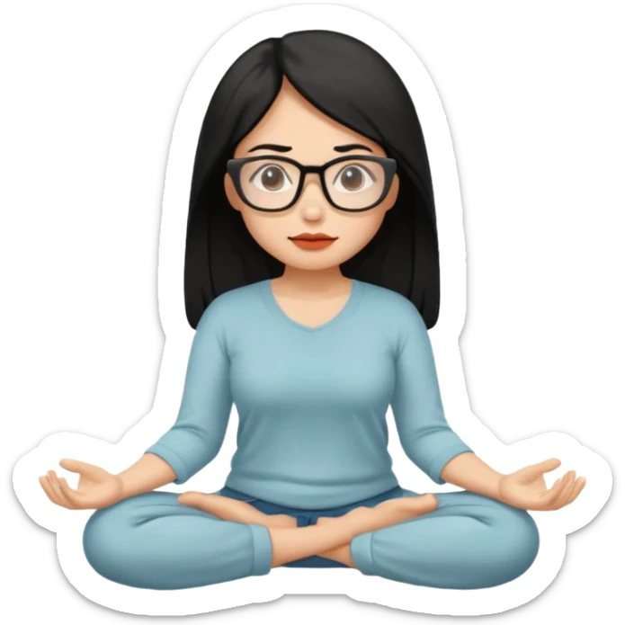 A Mexican woman with black hair and big square glasses meditating  sticker