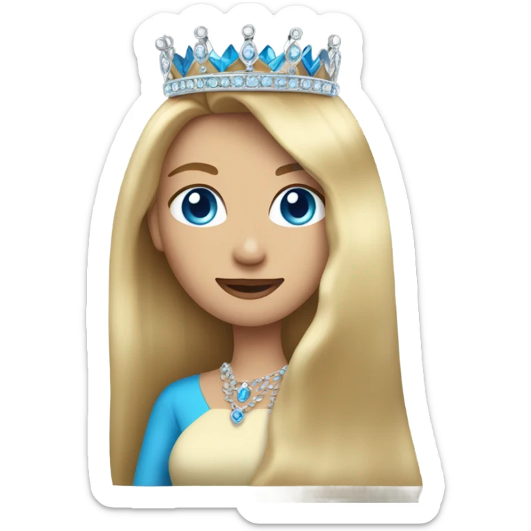 A queen with blonde hair, blue eyes, a crown, and sleek, smooth hair  sticker