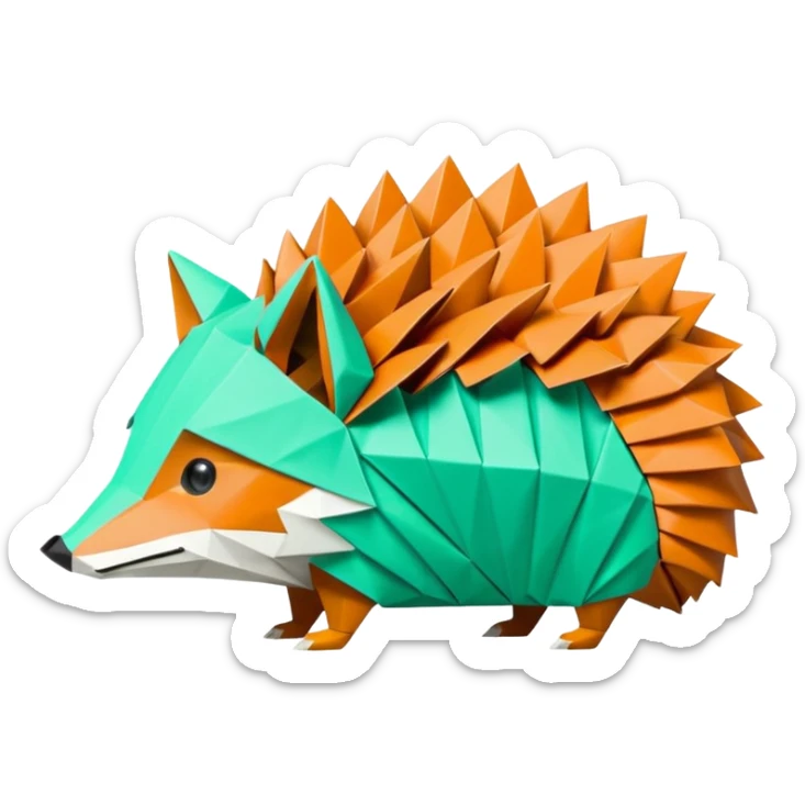 origami hedgehog half fox half hedgehog in color green mint rgb(168, 251, 211) the tail of fox A8FBD3 sticker