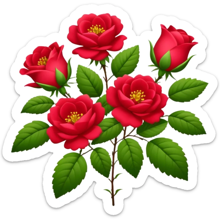 A lush green bush adorned with red wild roses, flourishing in the summer sticker