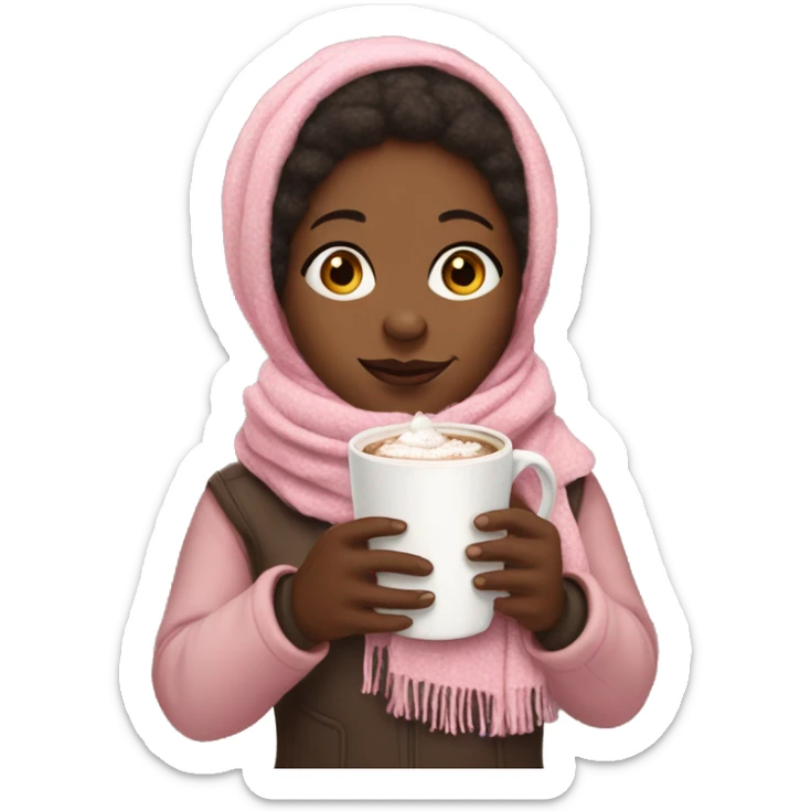 Black woman with baby pink scarf and a hot chocolate  sticker