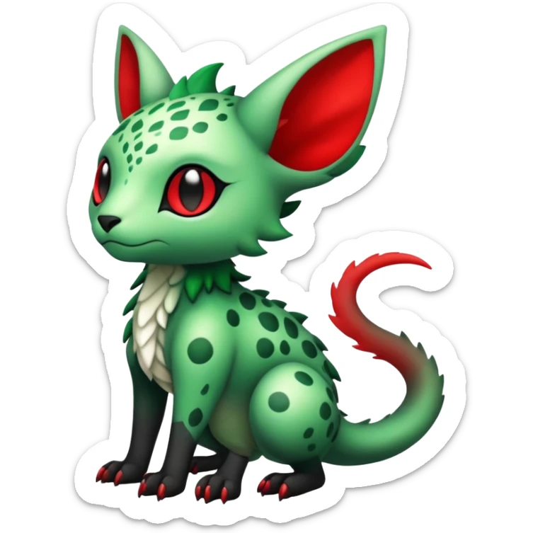 Kawaii Cute Edgy Black Green Red ethereal Fionbri-Vernid-Trico-animal-creature full body sticker