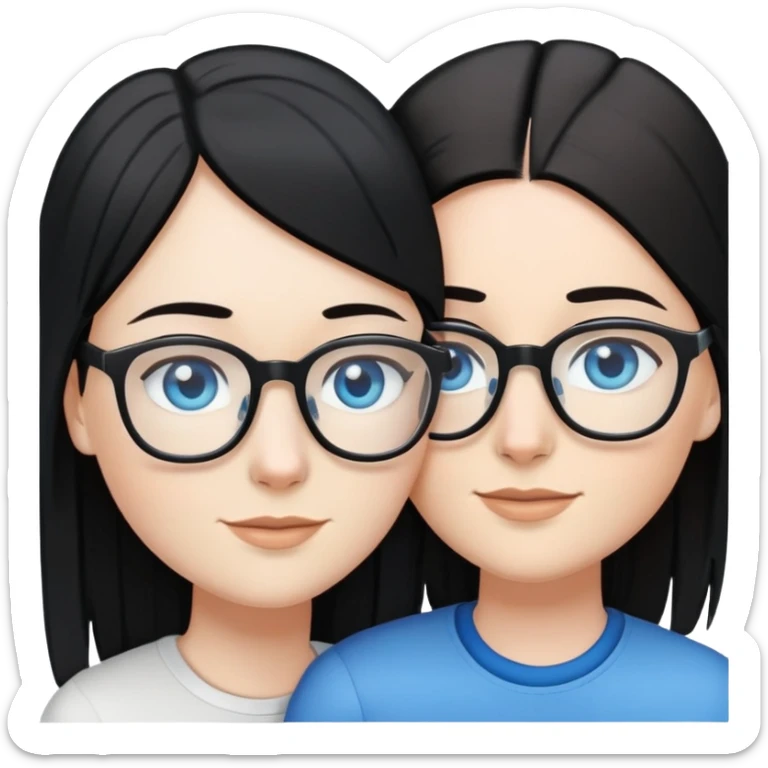 Lesbian couple in a loving embrace. One white with black straight hair and blue eyes. One white with brown straight hair and blue eyes with glasses.  sticker
