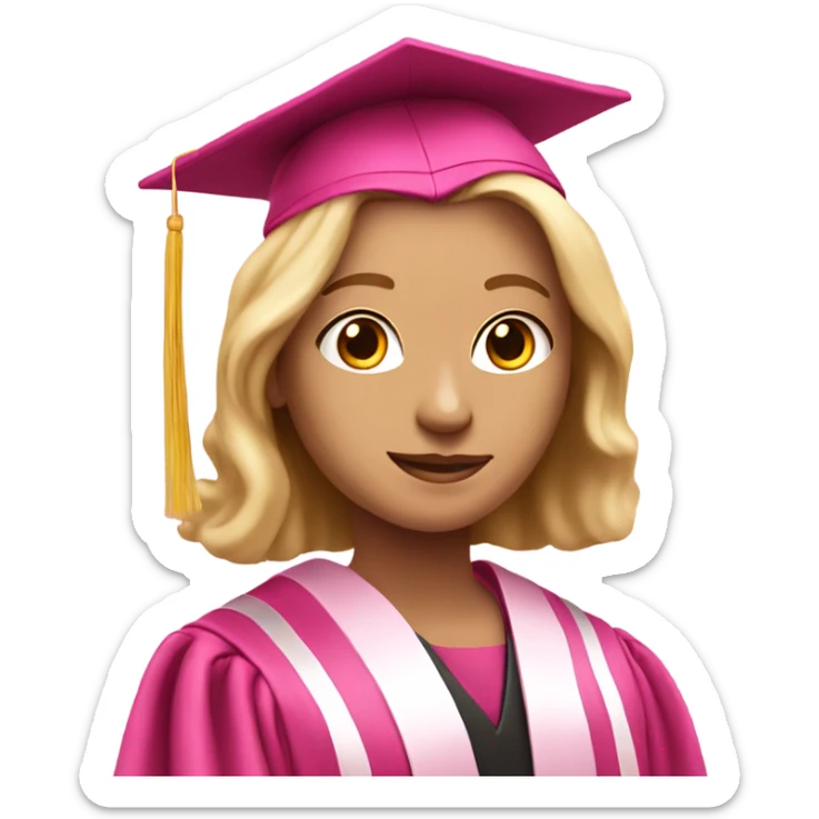 white person in a pink graduation and pink academic regalia sticker