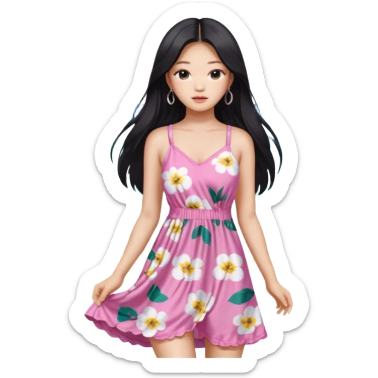 Jennie Kim from Blackpink, medium shot, wearing a stylish beach dress sticker