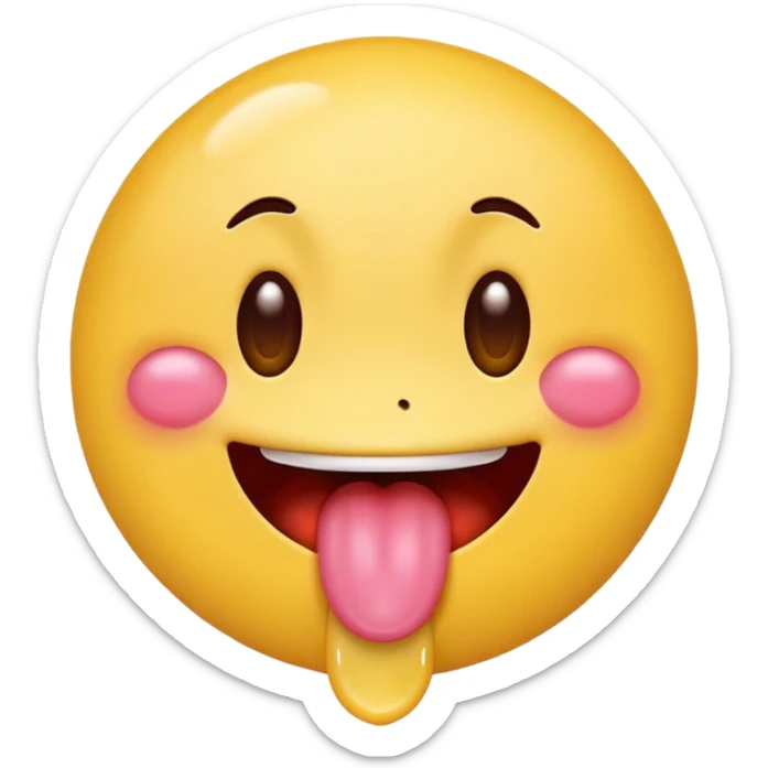 a classic yellow circle emoji with a tongue sticking out and drool dripping feom the mouth with heart eyes sticker