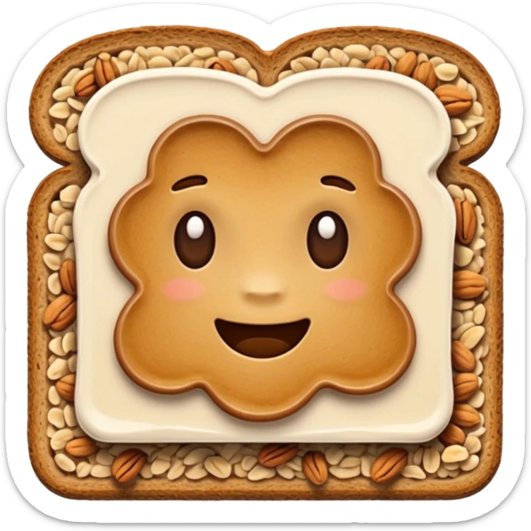 Vegetarian breakfast emoji illustration, flat iOS emoji style, toast, fruits, oatmeal, nuts, milk, no eggs, no meat, no fish, no non-vegetarian food, clean white background.” sticker