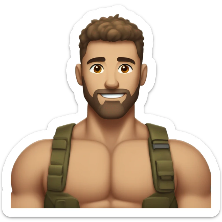 White skin, Shirtless, furry, brown hairy chest, Bodybuilder, biceps, military haircut sticker