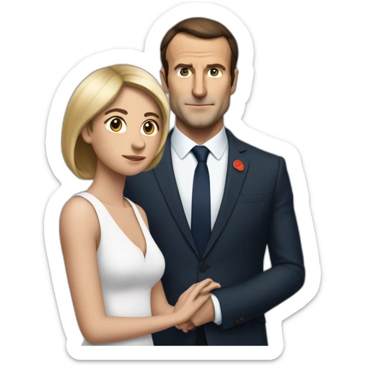 Macron torse nu avec sa tête et sa femme qui le regarde sticker