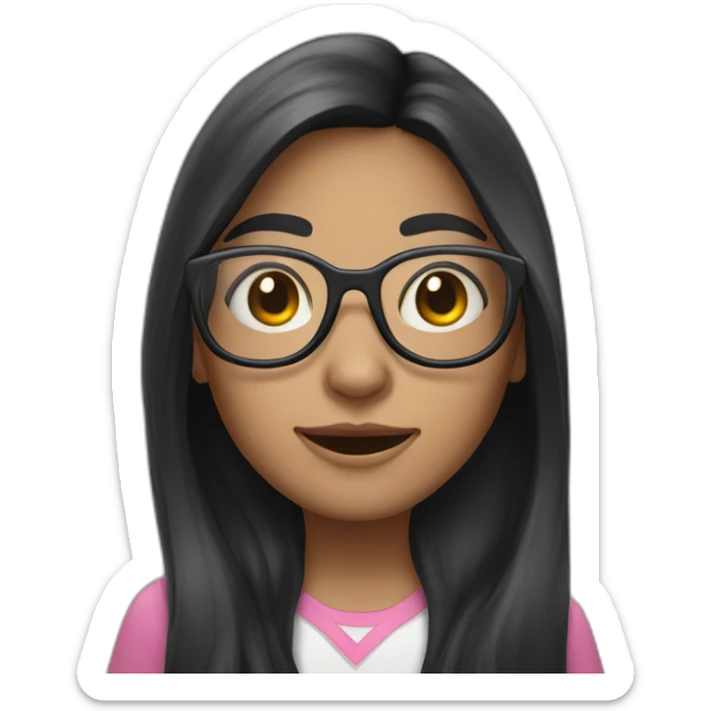 long dark hair girl with glases and a unicorn sticker