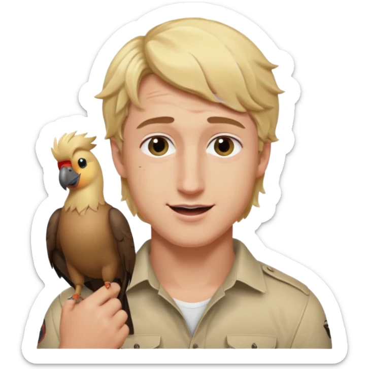 Logan Paul emoji, holding a Maverick bird, winking, blonde hair sticker