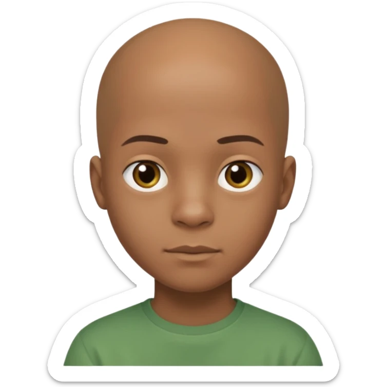 14-year-old bald African-European mixed boy wearing green shirt sticker