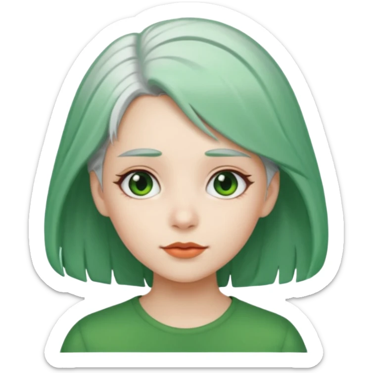girl with white hair and green hair clip sticker